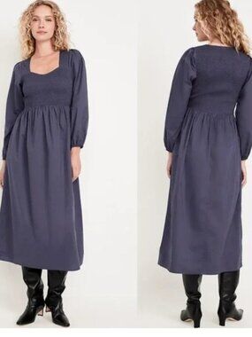 Old Navy Cotton Smocked Blue Dress long sleeves